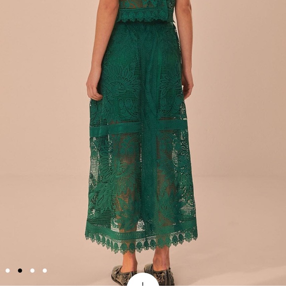 Farm Rio Green Toucans Guipure Midi Skirt - Picture 4 of 10